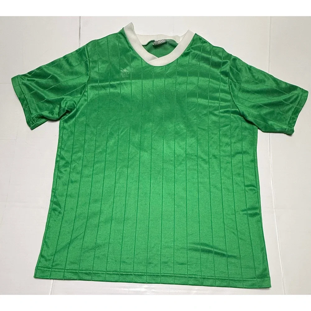 Vintage Adidas Soccer Jersey Green White Stripe Number 4 Made in USA Mens Large